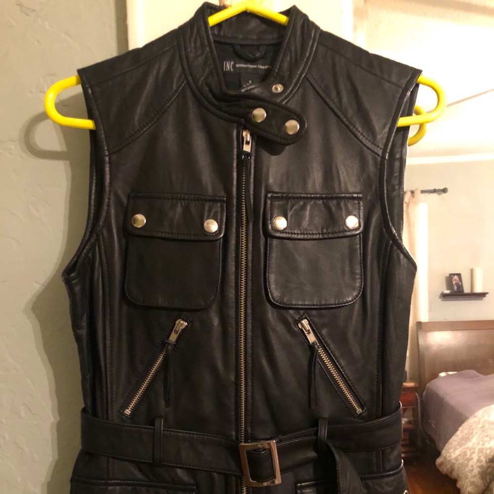 Women’s black leather vest